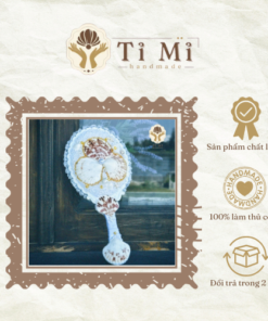 Gương cầm tay sò ngọc viền hạt vàng
