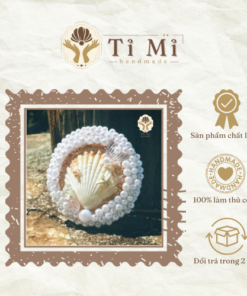 Gương mini sò viền hạt hồng nhạt