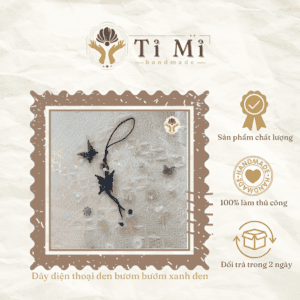 Dây chuyền điện thoại hình bướm màu xanh đen, thủ công tinh xảo, phù hợp làm quà tặng hoặc trang sức.