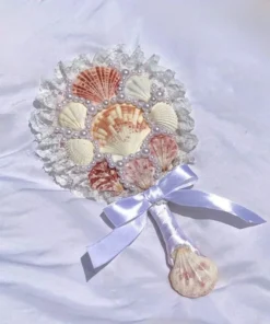 Gương cầm tay sò ngọc viền hạt vàng